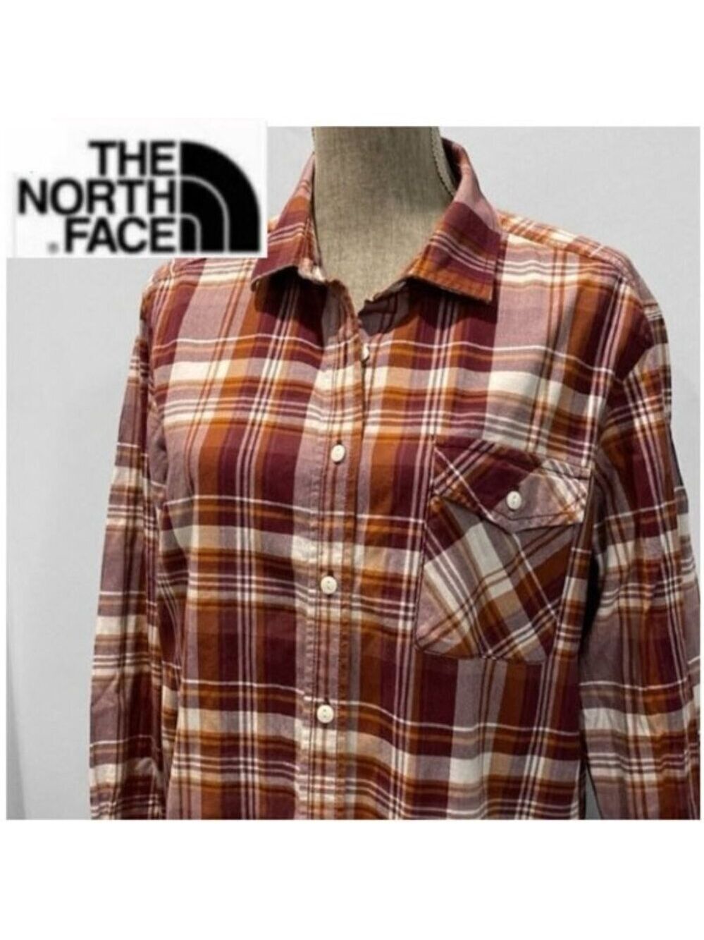 The North FACE Boyfriend Plaid shirt Long Sleeve brown button down Size Medium